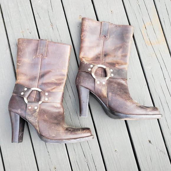 VINTAGE MICHAEL KORS OILED BROWN HARNESS BOOTS - Picture 2 of 5